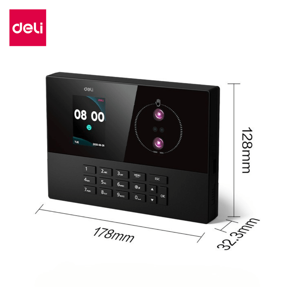 เครื่องสแกนใบหน้าและสแกนฝ่ามือ DELI ES173-BK-01 สีดำ